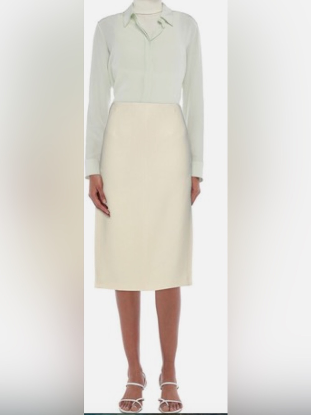 Side Slits Lined High Wasit Cream Pencil Skirt - Sleek Office Staple